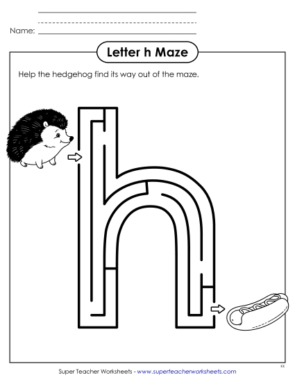 Letter Recognition - Lowercase Letter h Maze (Printable PDF Worksheet)