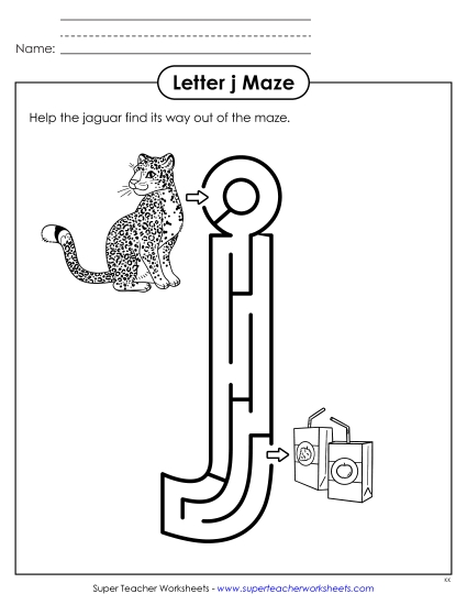 Letter Recognition - Lowercase Letter j Maze (Printable PDF Worksheet)