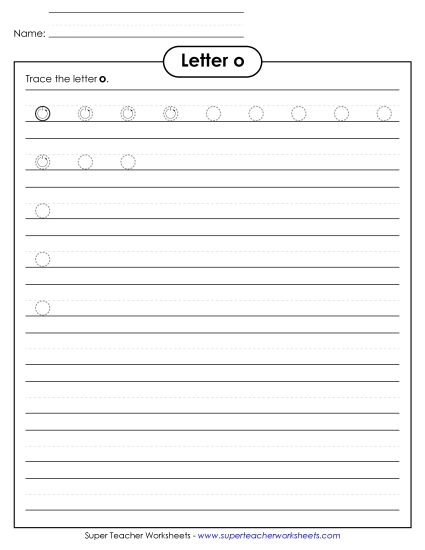 Trace and Print - Lowercase o Printing Practice (Smaller Font Size) (Printable PDF Worksheet)