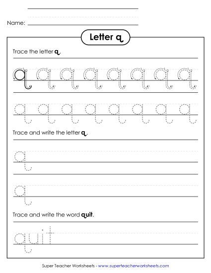 Trace and Print - Lowercase q (Dotted Lines) (Printable PDF Worksheet)