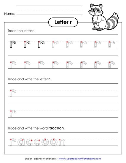 Letter R - Lowercase r (Outlined Letters) (Printable PDF Worksheet)