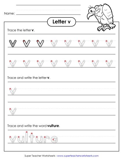 Letter V - Lowercase v (Outlined Letters) (Printable PDF Worksheet)