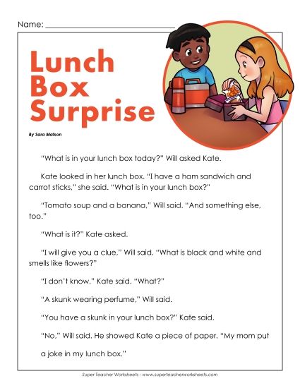 Fiction - Lunch Box Surprise (Printable PDF Worksheet)