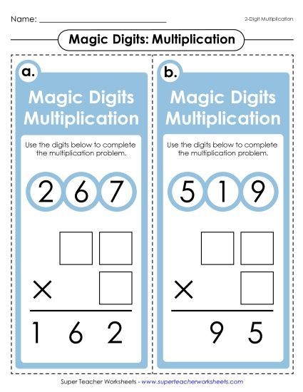 Task Cards and Games - Magic Digits Game (2-Digit by 1-Digit Multiplication) (Printable PDF Worksheet)