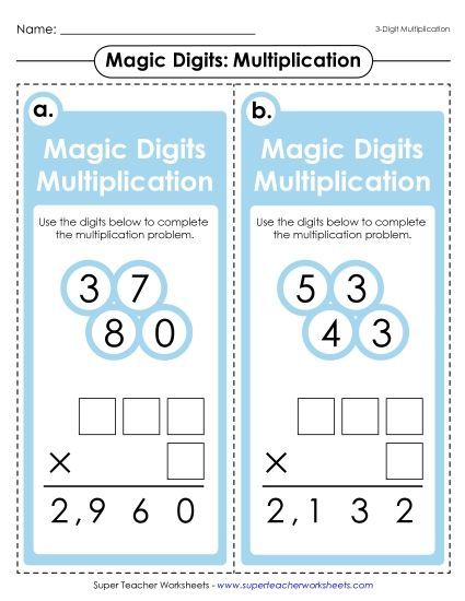 Games and Task Cards - Magic Digits Game (3-Digit by 1-Digit Multiplication) (Printable PDF Worksheet)