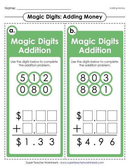 Task Cards and Math Games - Magic Digits Game (Printable PDF Worksheet)