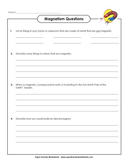 Magnetism Worksheets & Activities - Magnetism Questions (Printable PDF Worksheet)