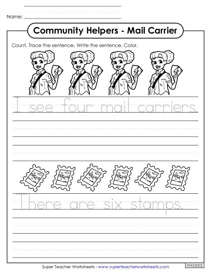 Trace & Write - Mail Carrier (Trace & Write) (Printable PDF Worksheet)