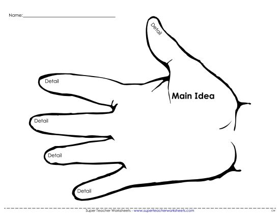 Main Idea Graphic Organizers - Main Idea Hand (Printable PDF Worksheet)