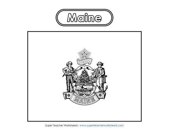Flags & Seals - Maine Flag Coloring Page (Printable PDF Worksheet)