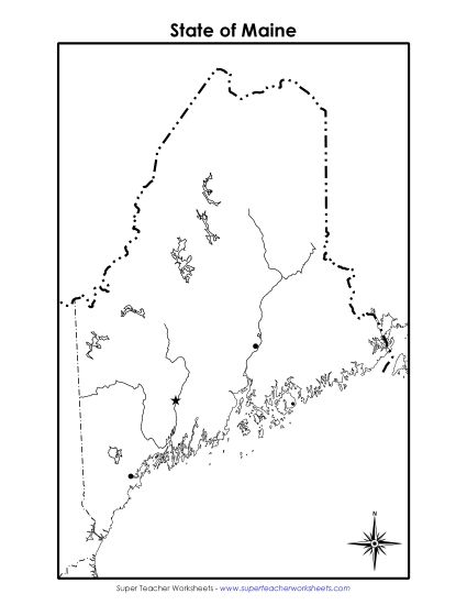 Maps - Maine State Map (Blank Cities) (Printable PDF Worksheet)