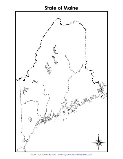 Maps - Maine State Map (Blank) (Printable PDF Worksheet)