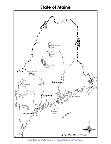 Maps - Maine State Map (Labeled) (Printable PDF Worksheet)