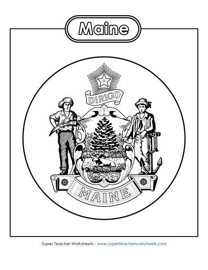 Flags & Seals - Maine State Seal (Black & White) (Printable PDF Worksheet)