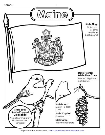 Symbols - Maine State Symbols Coloring Page (Printable PDF Worksheet)