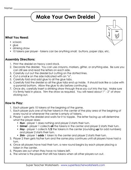 More Cut-Outs - Make a Dreidel Cut Out Craft (Printable PDF Worksheet)