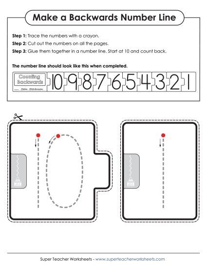 Count Back from 10 - Make a Reverse Number Line (10 to 1) (Printable PDF Worksheet)