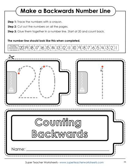 Counting Back from 20 - Make a Reverse Number Line (20 to 1) (Printable PDF Worksheet)