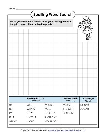 Worksheets - Make-a-Search (C-19) (Printable PDF Worksheet)