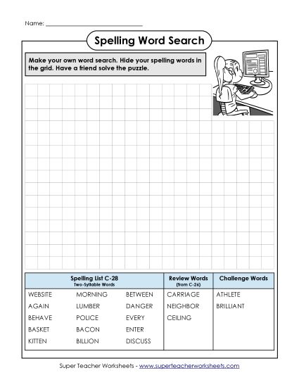 Worksheets - Make-a-Search (C-28) (Printable PDF Worksheet)