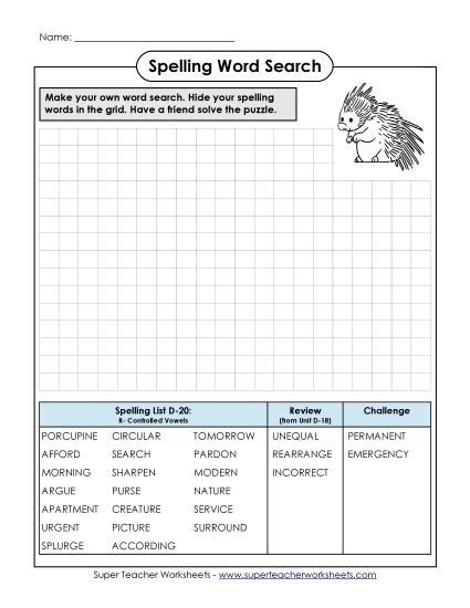 Worksheets - Make-a-Search (D-20) (Printable PDF Worksheet)