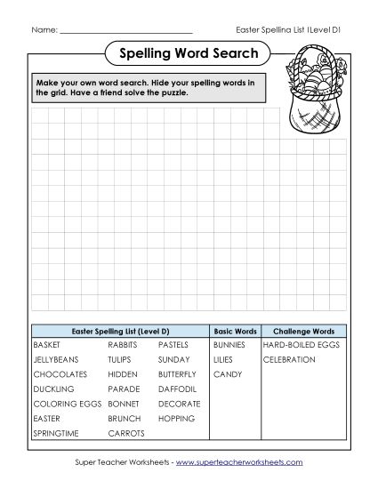 Worksheets - Make-a-Search (D-Easter)  (Printable PDF Worksheet)