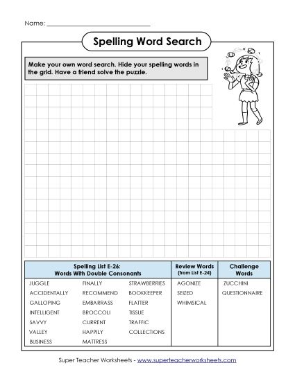 Printable Worksheets - Make-a-Search (E-26) (Printable PDF Worksheet)