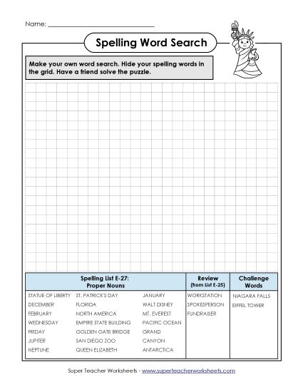Printable Worksheets - Make-a-Search (E-27)  (Printable PDF Worksheet)