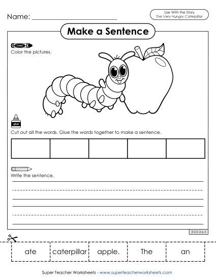Cut-and-Glue Activities - Make a Sentence (Apple) (Printable PDF Worksheet)