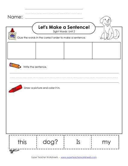Worksheets - Make a Sentence Cut and Glue (Unit 2) (Printable PDF Worksheet)