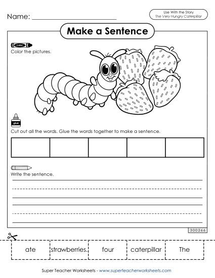 Cut-and-Glue Activities - Make a Sentence (Strawberries) (Printable PDF Worksheet)