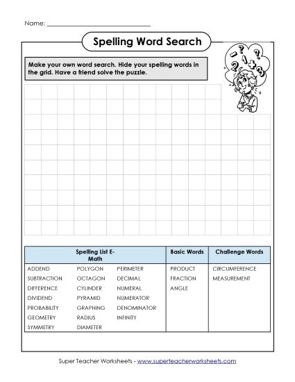 Worksheets and Activities - Make a Word Search  (Printable PDF Worksheet)