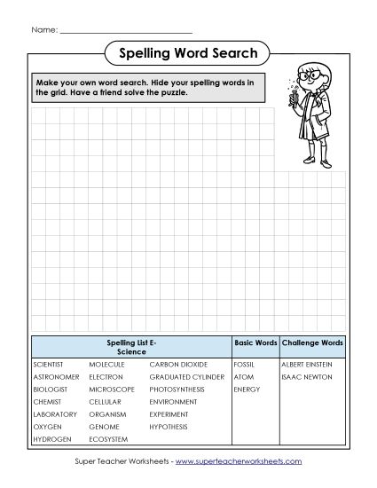 Worksheets and Activities - Make a Word Search (Printable PDF Worksheet)