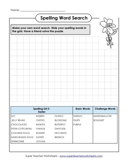 Worksheets and Puzzles - Make a Word Search (Easter)  (Printable PDF Worksheet)
