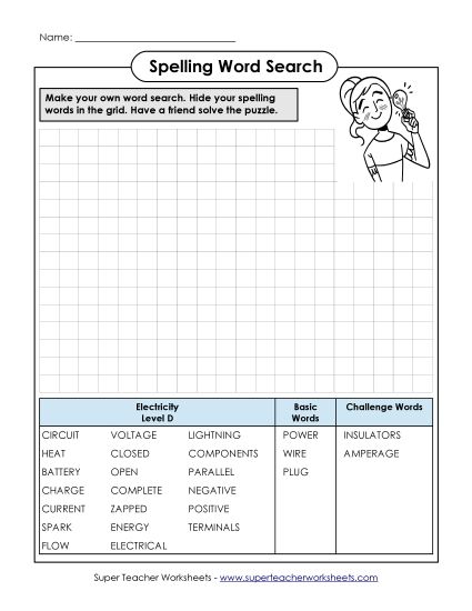 Worksheets and Activities - Make a Word Search Puzzle (Printable PDF Worksheet)