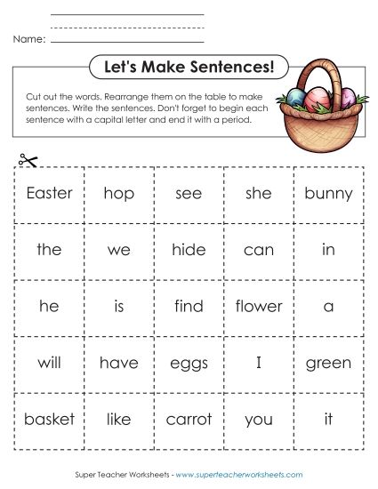 Build Sentences - Make Sentences: Easter Word Cards (Printable PDF Worksheet)