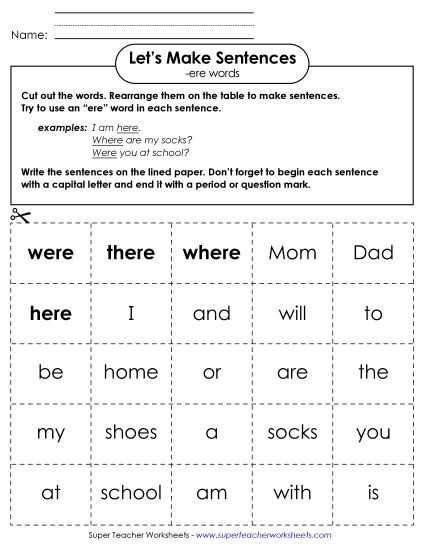Worksheets - Make Sentences: Word Cards (-ere) (Printable PDF Worksheet)