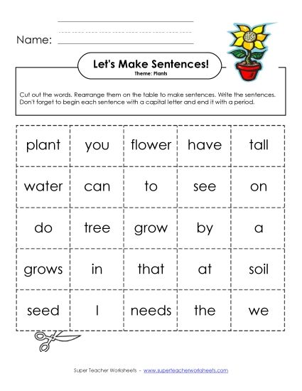 Early Literacy - Make Sentences: Word Cards (Printable PDF Worksheet)