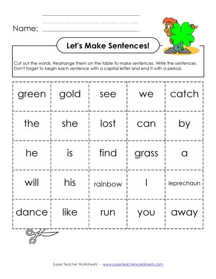 Early Literacy - Make Sentences: Word Cards (Printable PDF Worksheet)