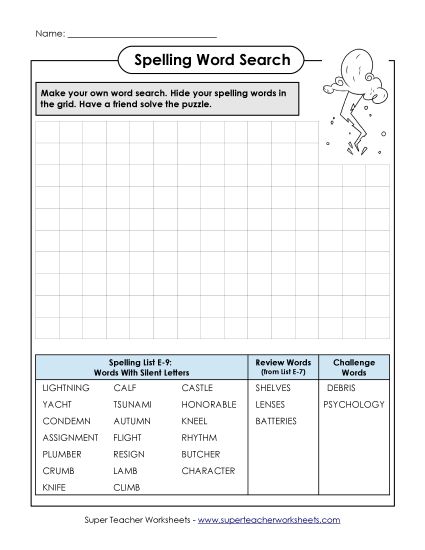 Printable Worksheets - Make Your Own Search Puzzle (E-9) (Printable PDF Worksheet)