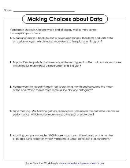 Visual Displays of Data - Making Choices About Data (Printable PDF Worksheet)