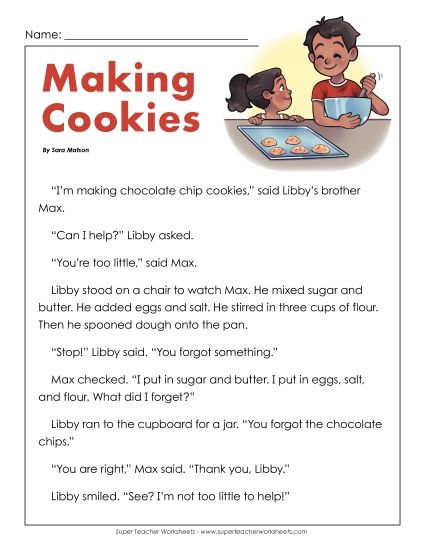 Fiction - Making Cookies (Printable PDF Worksheet)