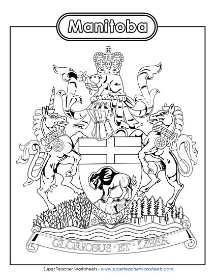 Flag and Coat of Arms - Manitoba Coat of Arms (Black & White) (Printable PDF Worksheet)
