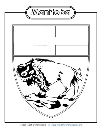 Flag and Coat of Arms - Manitoba Escutcheon (Black & White) (Printable PDF Worksheet)