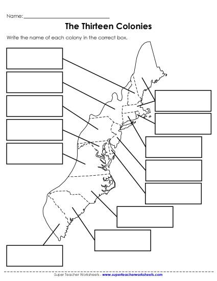 Maps - Map of Colonial America (Blank) (Printable PDF Worksheet)