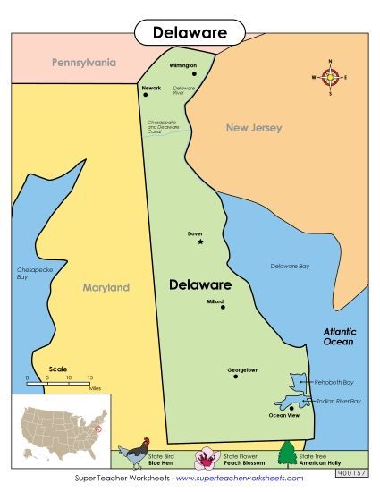 Maps - Map of Delaware (Printable PDF Worksheet)