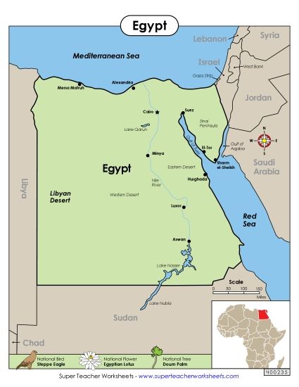 Maps - Map of Egypt (Printable PDF Worksheet)