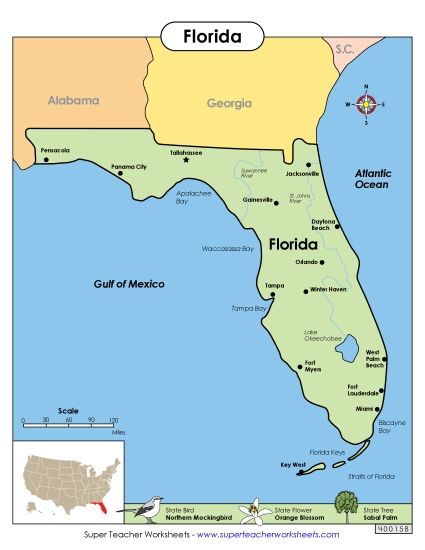 Maps - Map of Florida (Printable PDF Worksheet)