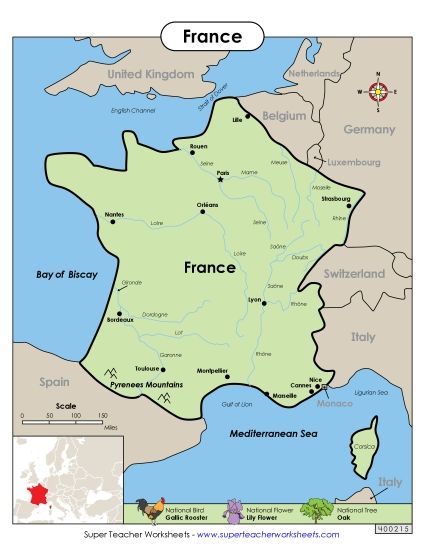 Map - Map of France (Printable PDF Worksheet)