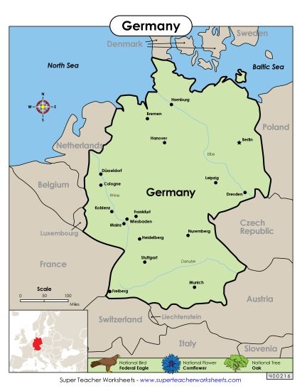 Maps - Map of Germany (Printable PDF Worksheet)